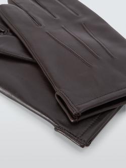 John Lewis Fleece Lined Leather Gloves - view 2, Brown