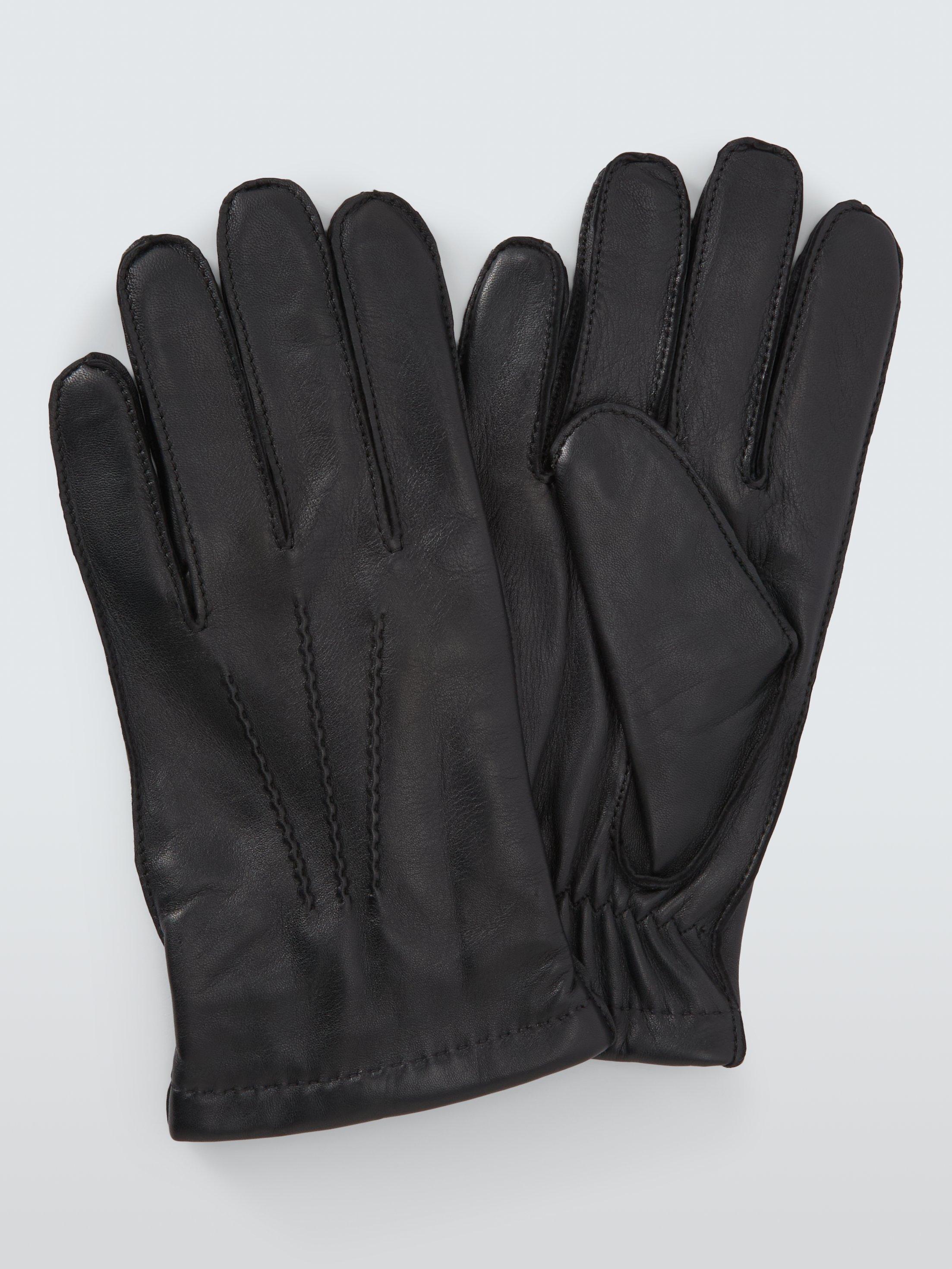 Product image 1 of 2, which shows John Lewis Merino Wool Lined Leather Gloves, Black, S