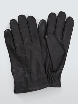 John Lewis Merino Wool Lined Leather Gloves, Black