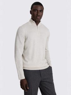 Moss Merino-Blend Zip-Neck Jumper, Oatmeal