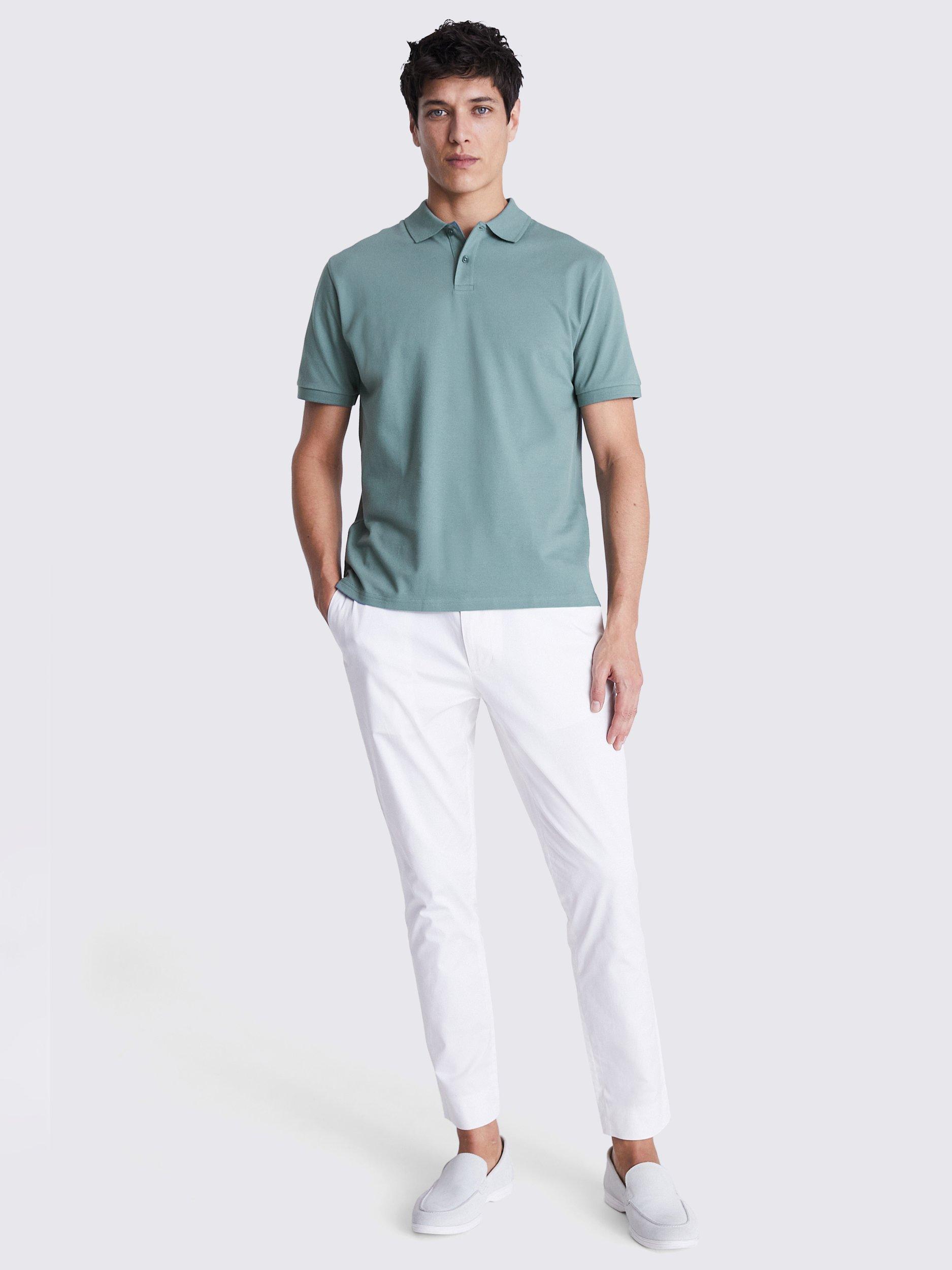 Product image 2 of 4, which shows Moss Pique Short Sleeve Polo Shirt, Teal, S