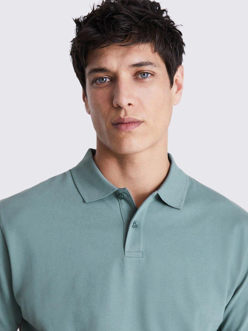 Product image 3 of 4, which shows Moss Pique Short Sleeve Polo Shirt, Teal, S