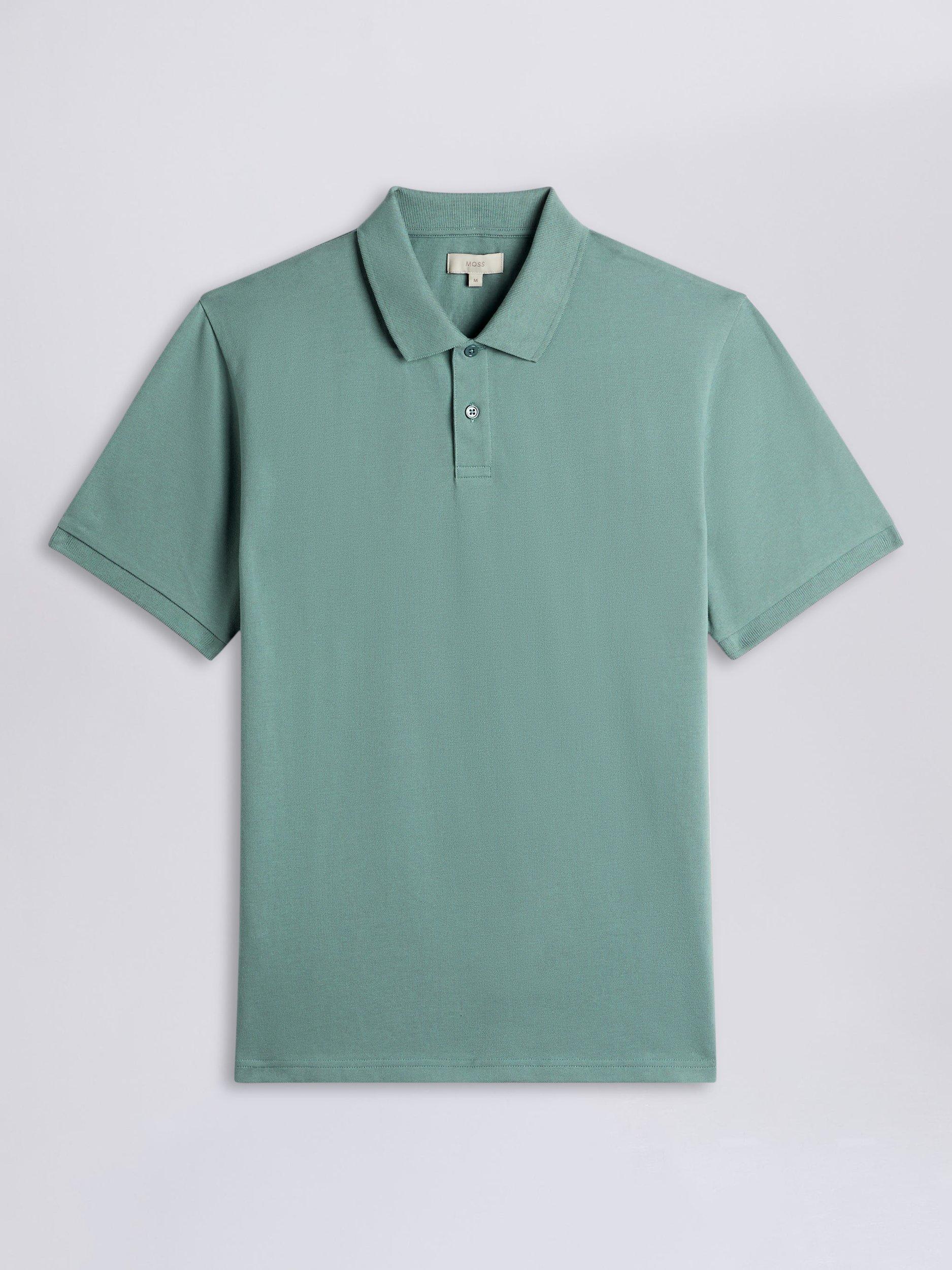 Product image 4 of 4, which shows Moss Pique Short Sleeve Polo Shirt, Teal, S