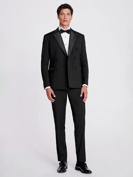 Moss Slim Fit Double Breasted Tuxedo Jacket - view 2, Black