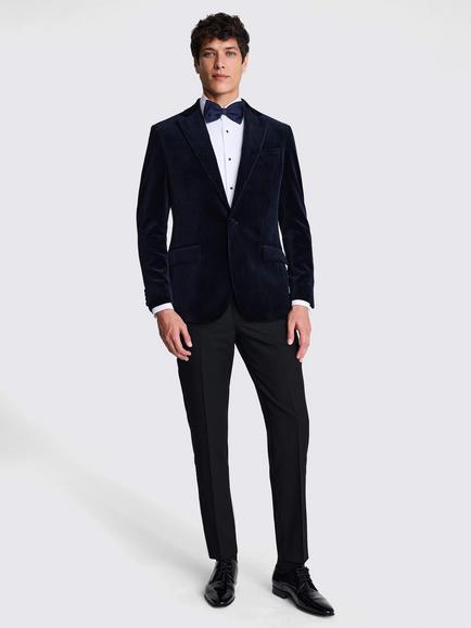 Moss Tailored Fit Velvet Jacket, Navy - view 2, Navy