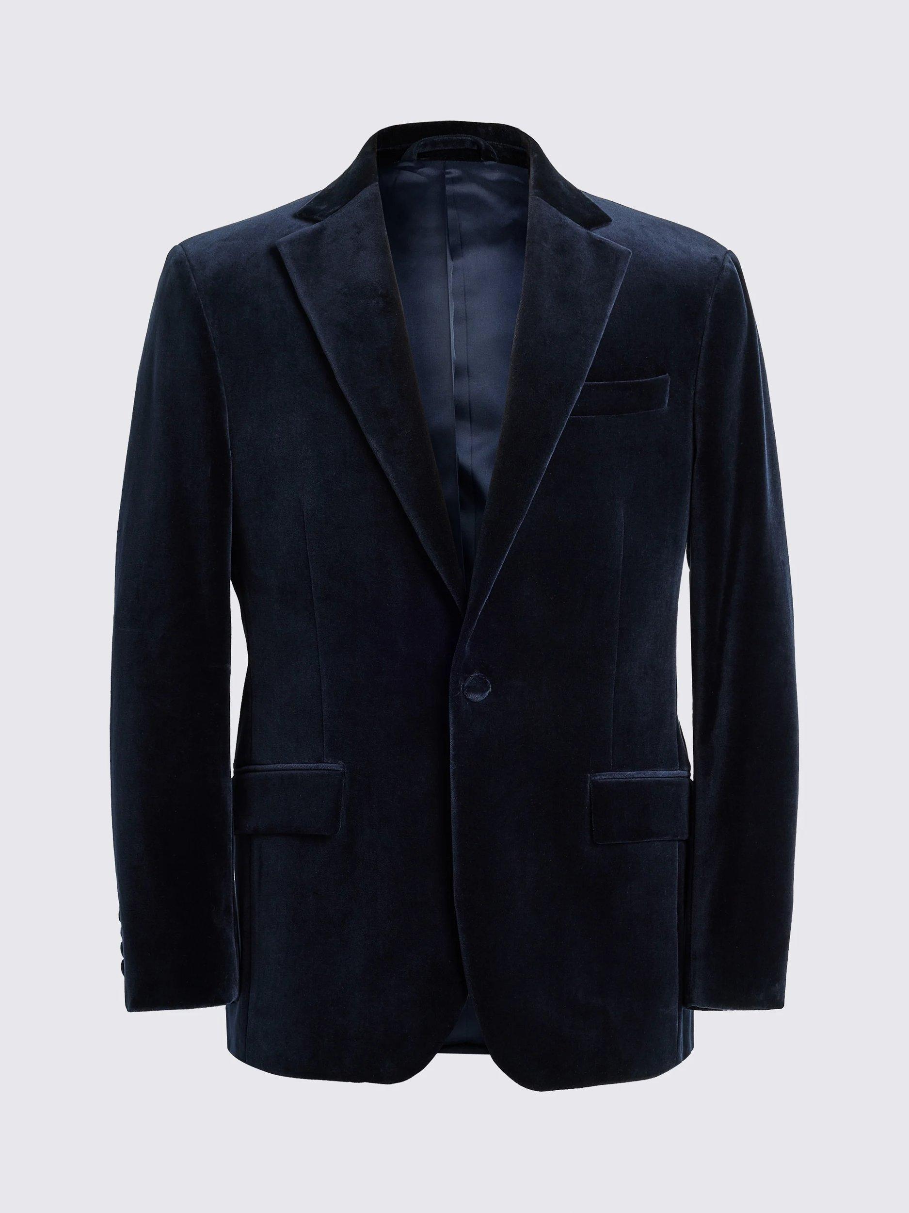 Product image 5 of 5, which shows Moss Tailored Fit Velvet Jacket, Navy, 36R