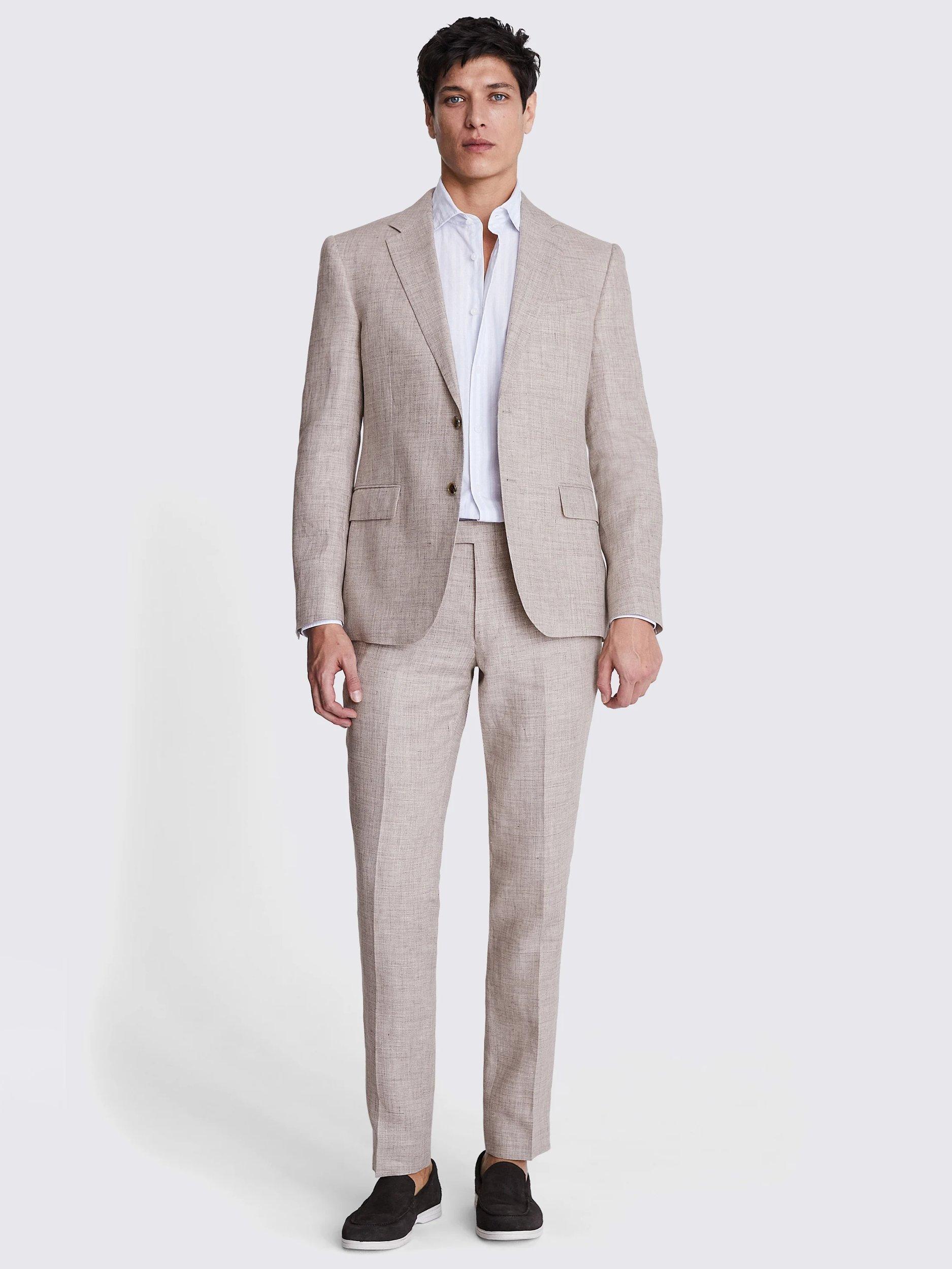 Product image 2 of 6, which shows Moss Linen Slim Fit Suit Jacket, Beige, 36S