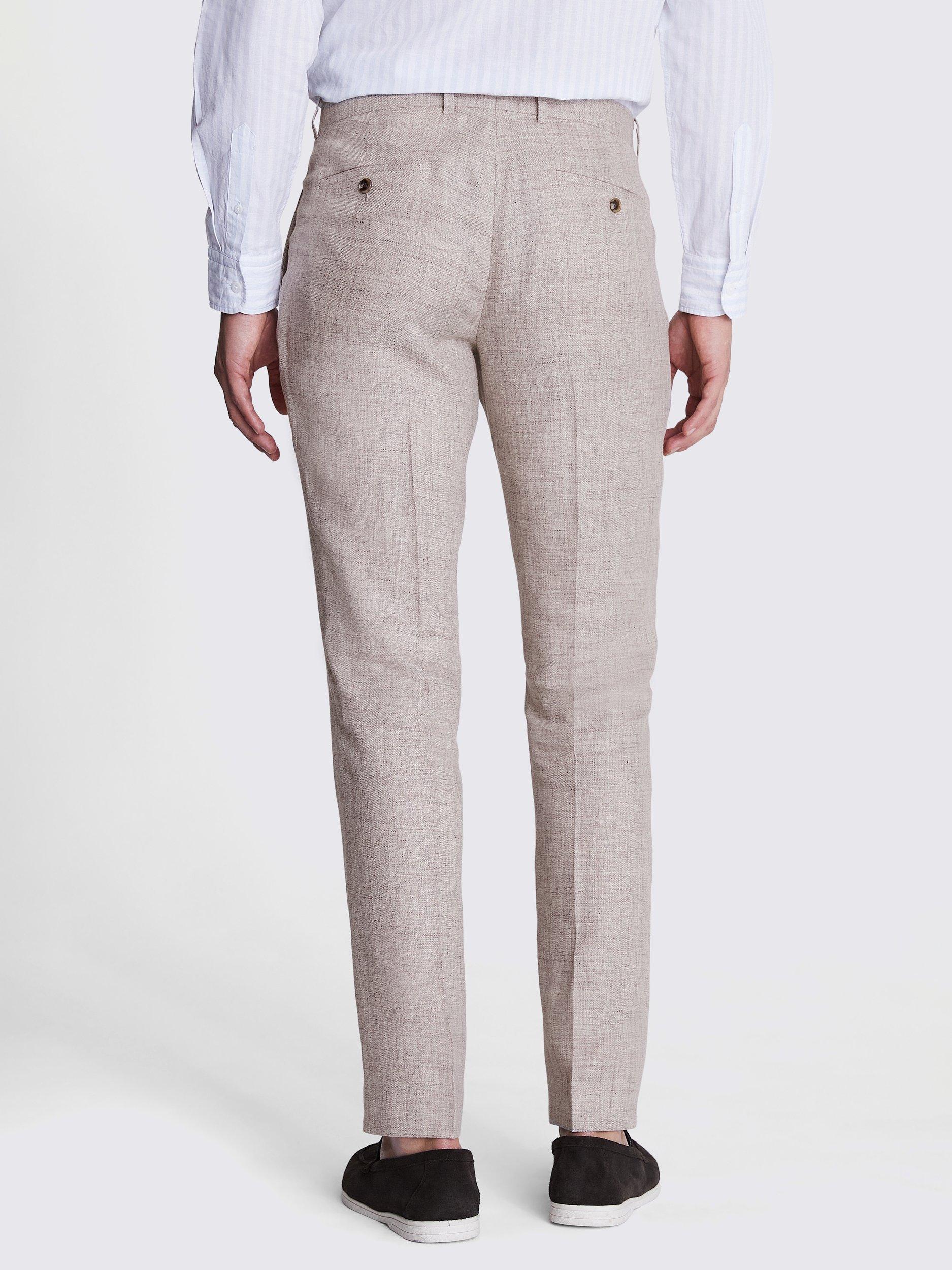 Product image 2 of 3, which shows Moss Linen Slim Fit Suit Trousers, Beige, 30S