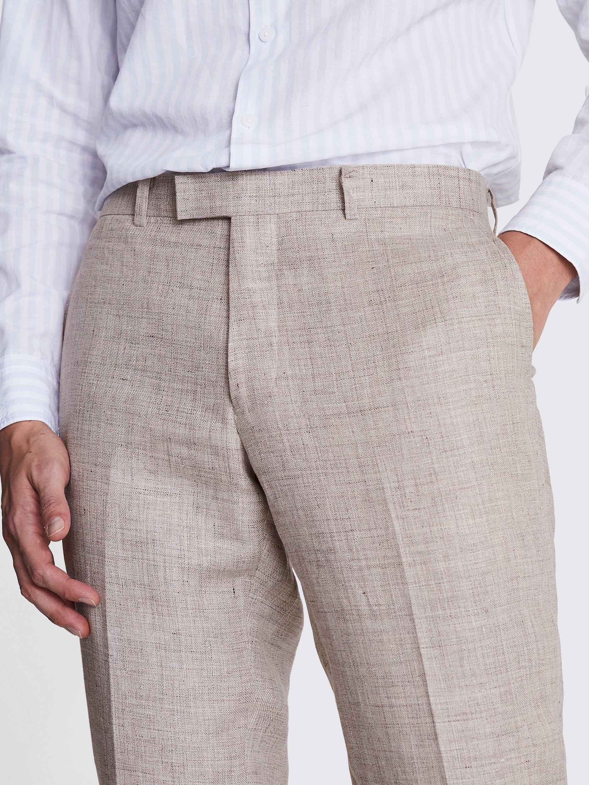 Product image 3 of 3, which shows Moss Linen Slim Fit Suit Trousers, Beige, 30S
