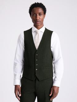 Moss Slim Fit Wool Blend Donegal Tweed Suit Waistcoat, Khaki