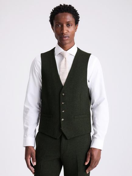 Moss Slim Fit Wool Blend Donegal Tweed Suit Waistcoat, Khaki