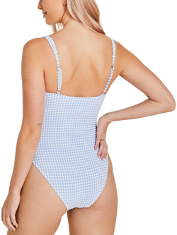 Accessorize Gingham Seersucker Swimsuit, Blue/White - view 2, Blue/White