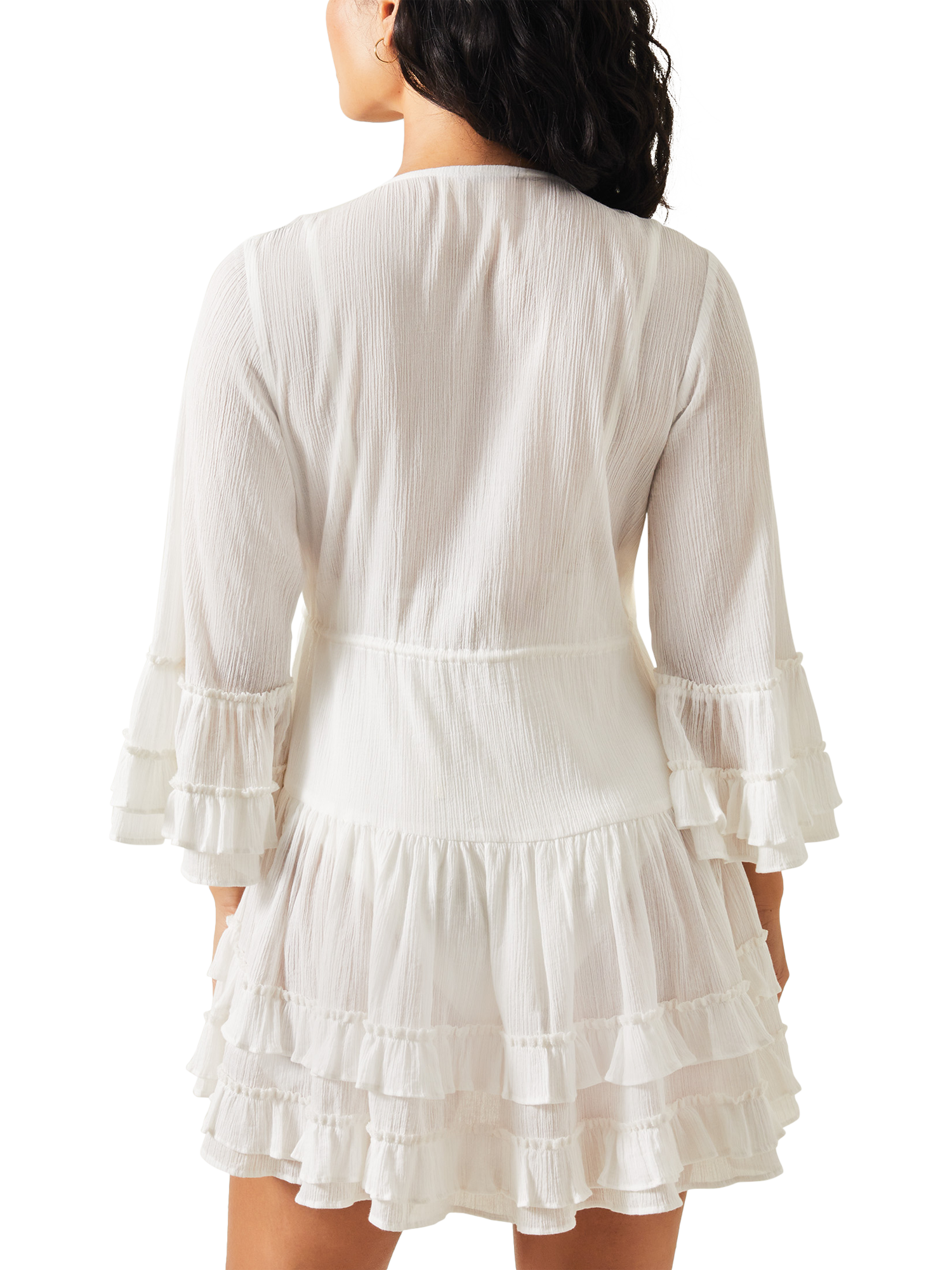 Product image 2 of 4, which shows Accessorize Broderie Ruffle Mini Kaftan Dress, White, XS