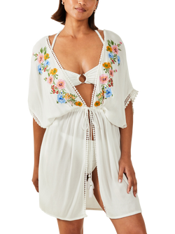Accessorize Floral Embroidered Kaftan, White, White