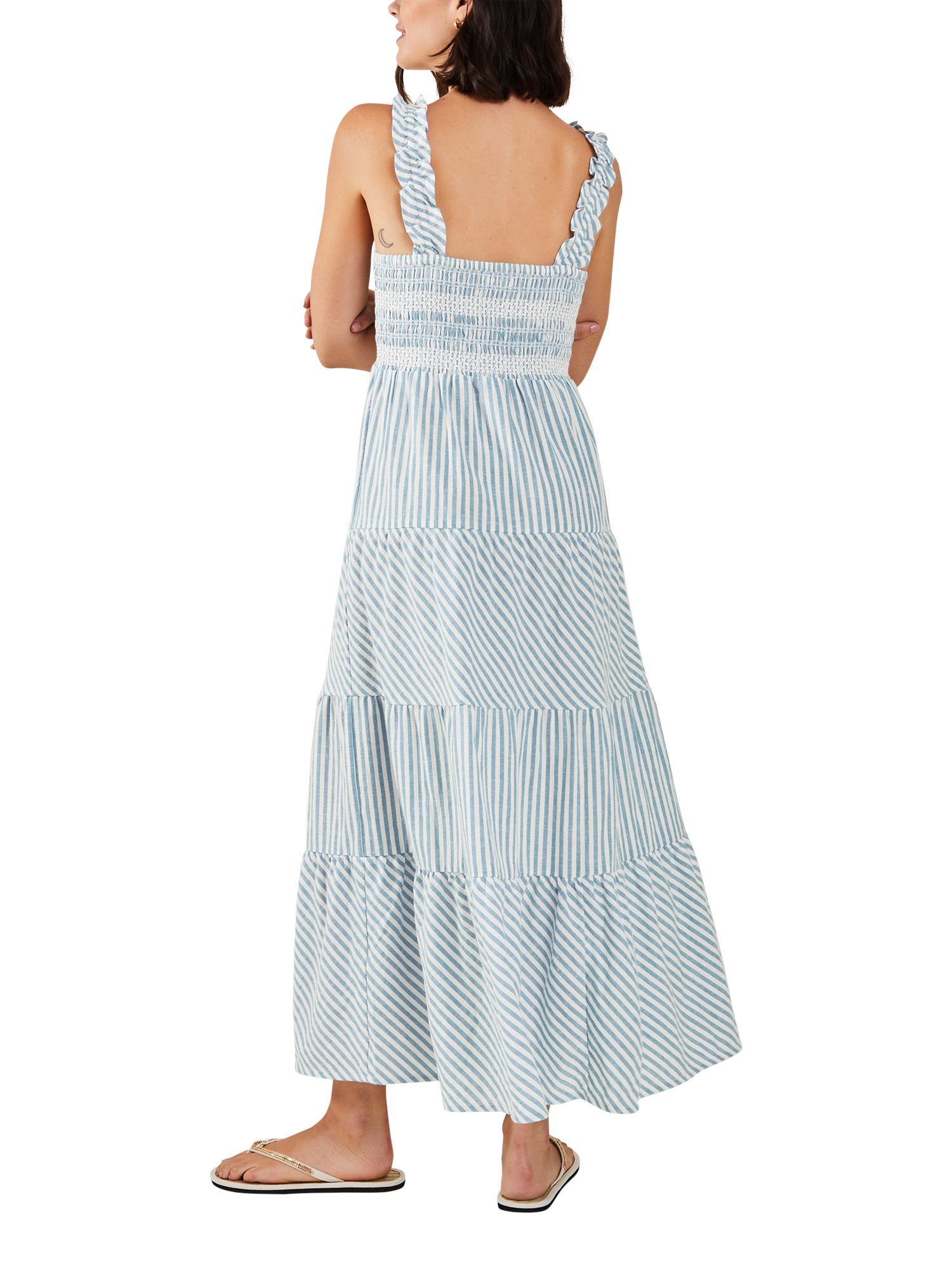 Product image 2 of 4, which shows Accessorize Stripe Shirred Bodice Maxi Dress, Blue/White, M