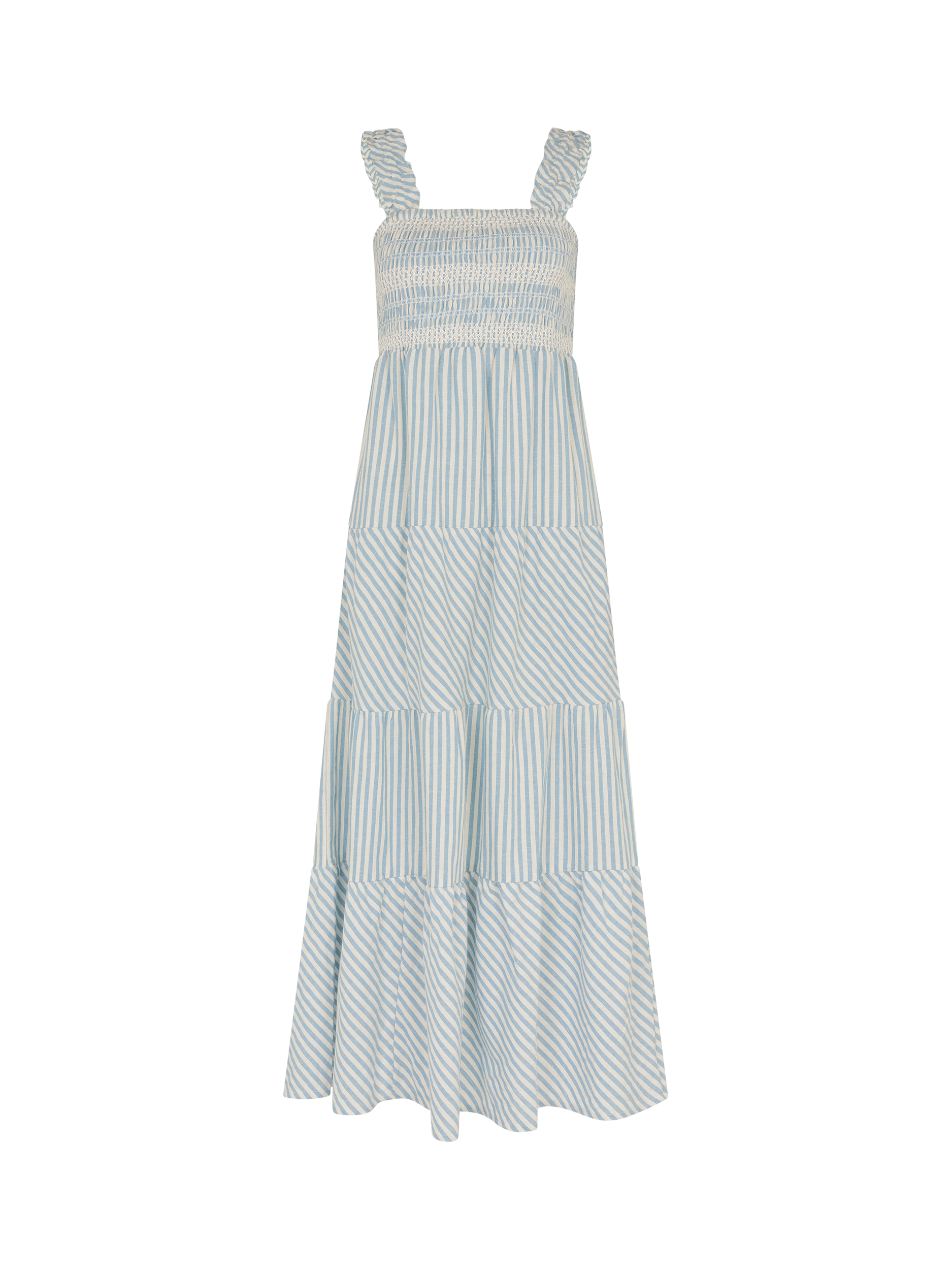 Product image 3 of 4, which shows Accessorize Stripe Shirred Bodice Maxi Dress, Blue/White, M