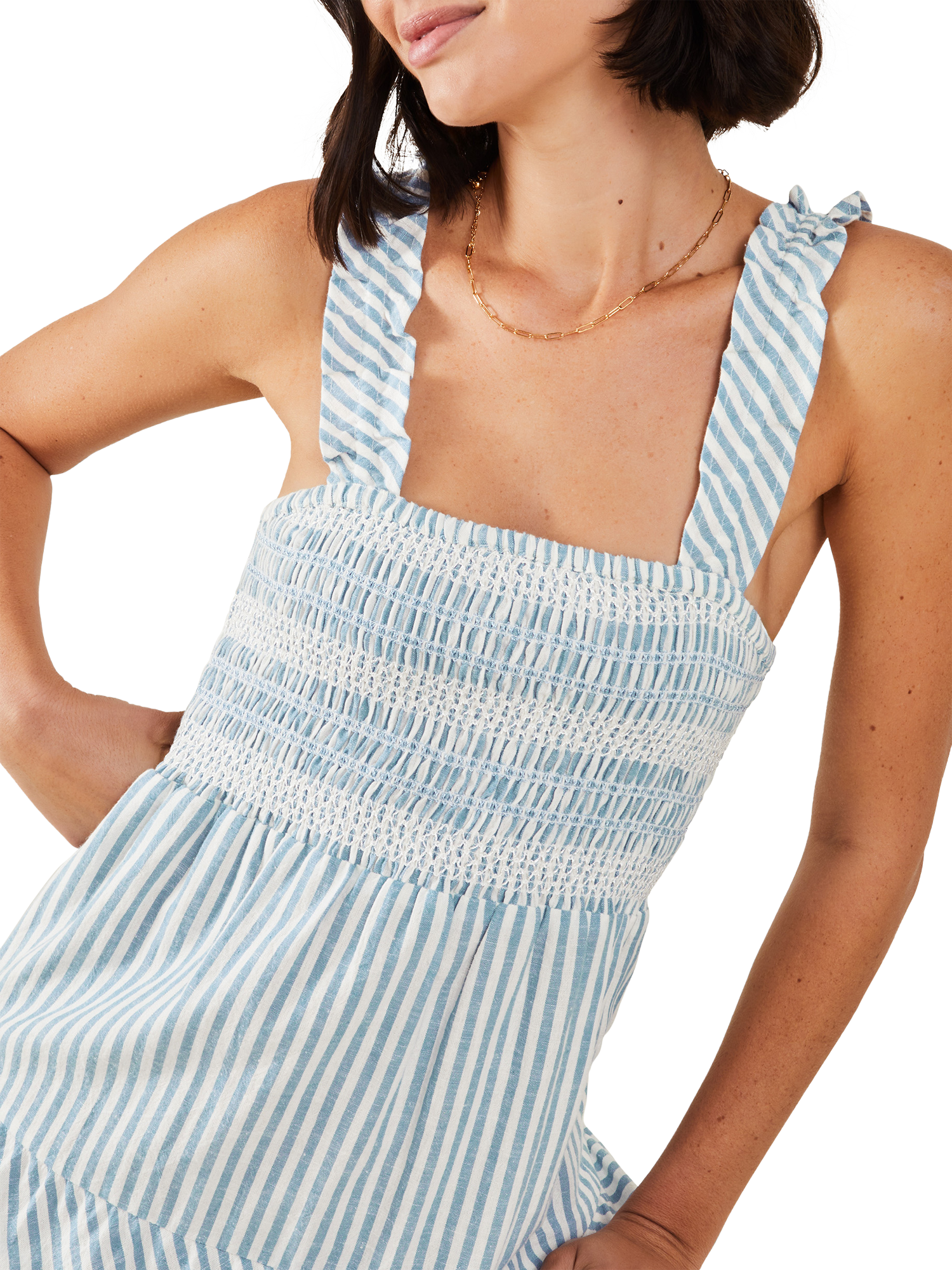 Product image 4 of 4, which shows Accessorize Stripe Shirred Bodice Maxi Dress, Blue/White, M