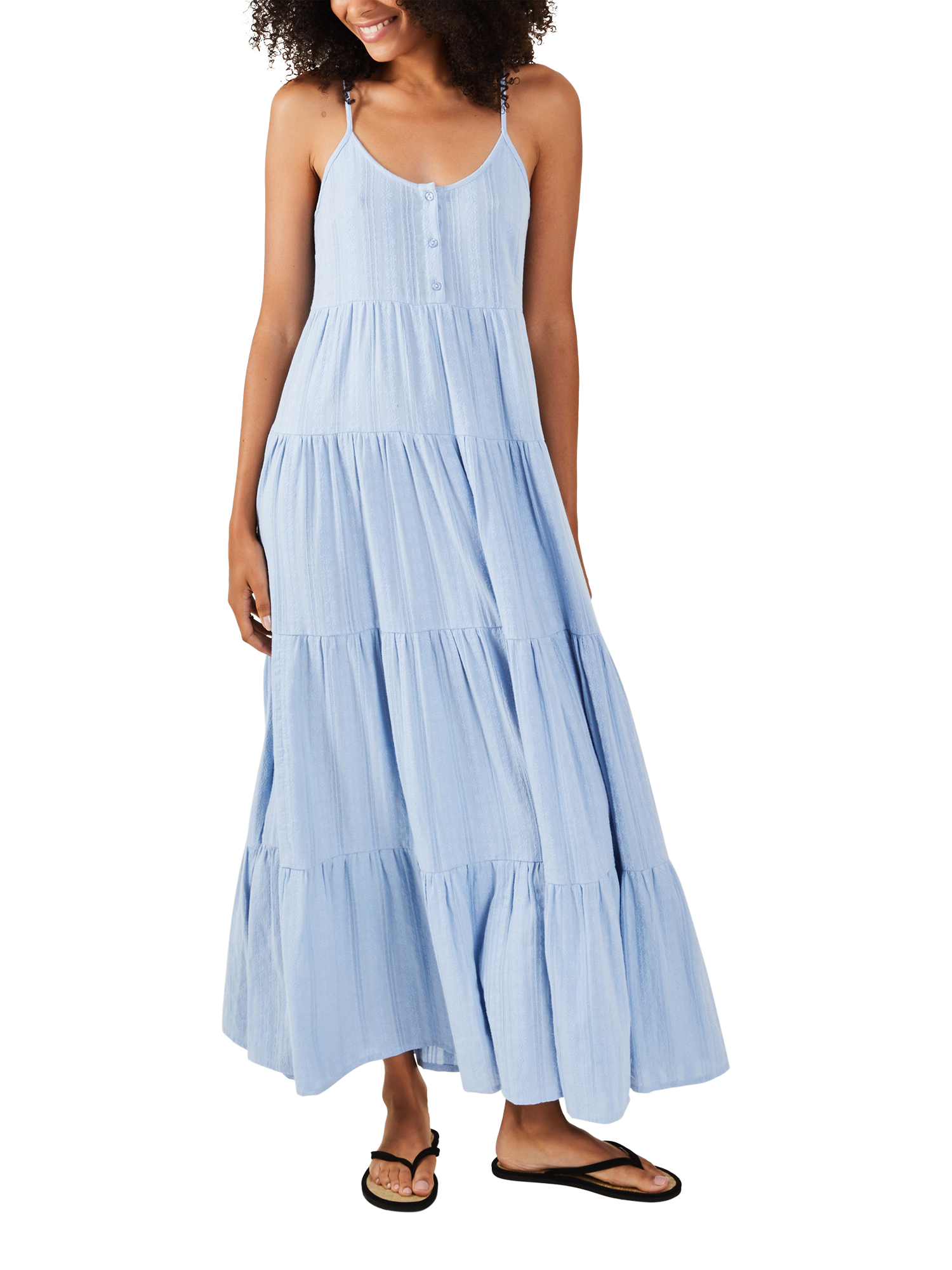 Accessorize Daisy Jacquard Strappy Tiered Maxi Dress, Blue