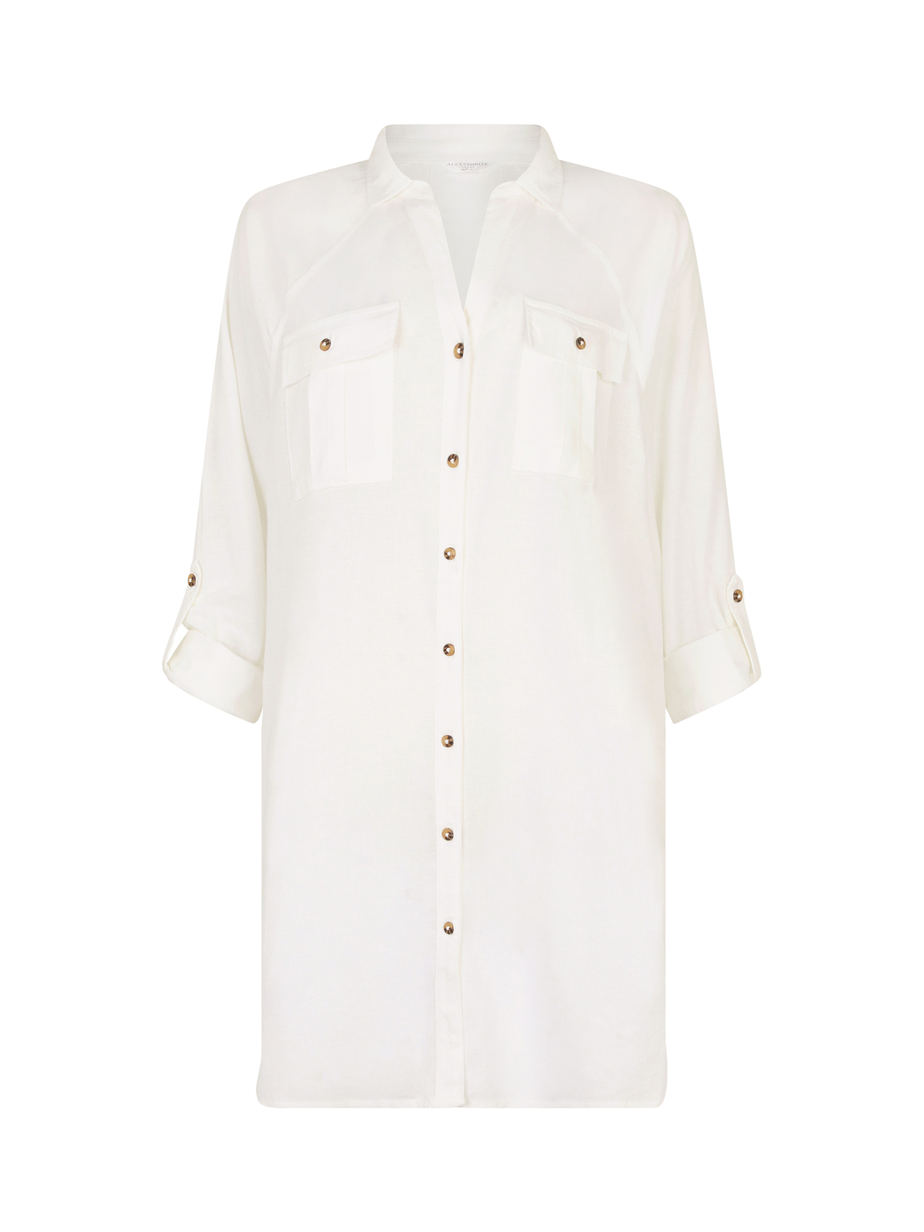 Product image 3 of 4, which shows Accessorize Long Sleeve Pocket Beach Shirt, White, XS