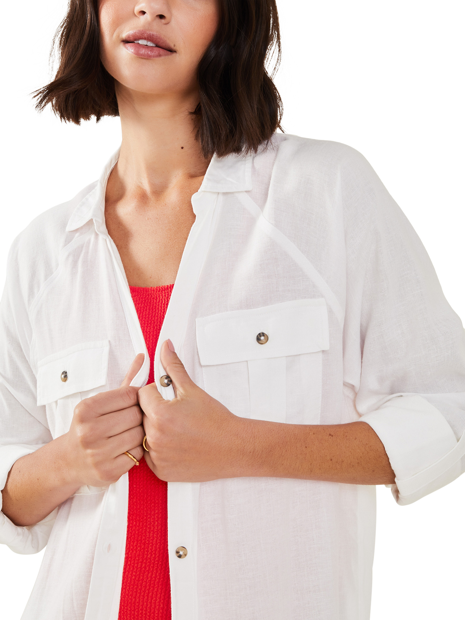 Product image 4 of 4, which shows Accessorize Long Sleeve Pocket Beach Shirt, White, XS