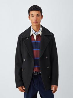 John Lewis Double Breasted Wool Blend Peacoat, Sky Captain, Sky Captain