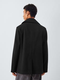 John Lewis Double Breasted Wool Blend Peacoat, Black - view 2, Black
