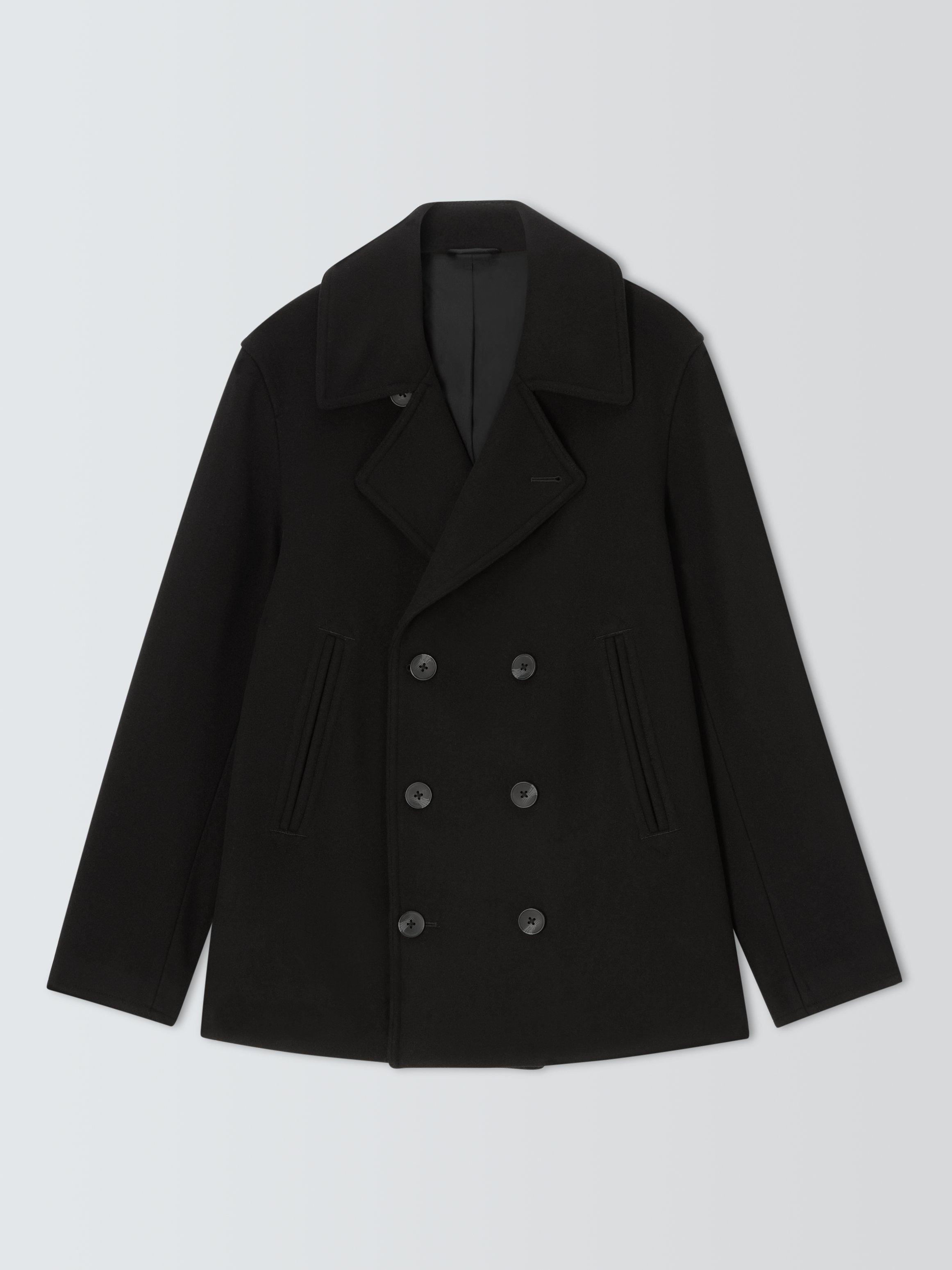 Product image 4 of 6, which shows John Lewis Double Breasted Wool Blend Peacoat, Black, XL