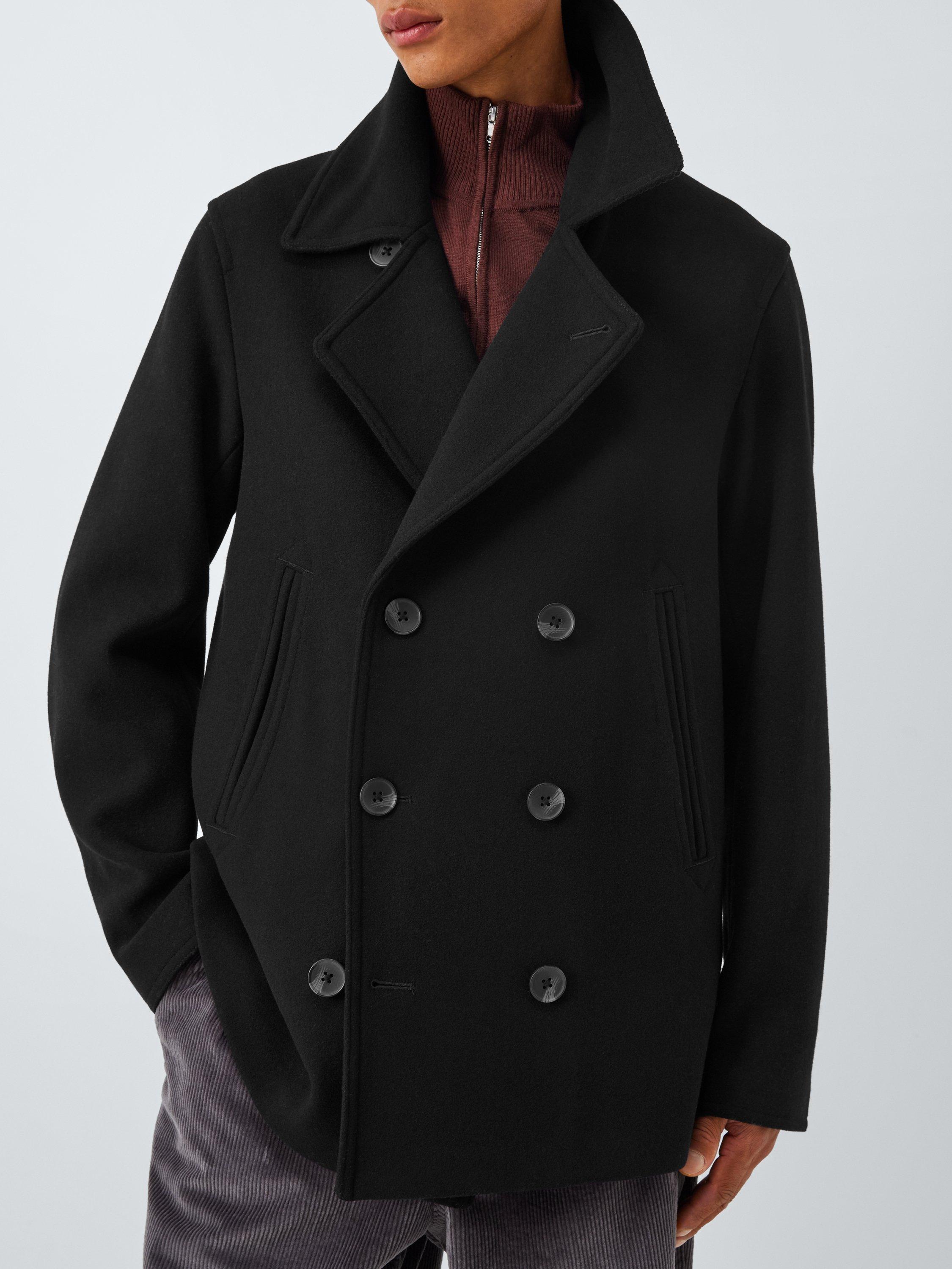 Product image 6 of 6, which shows John Lewis Double Breasted Wool Blend Peacoat, Black, XL
