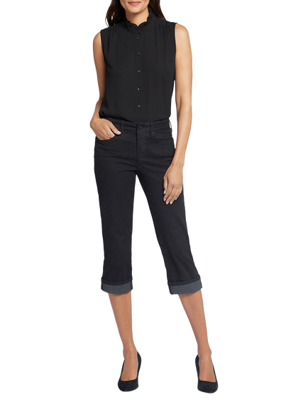 NYDJ Marilyn Straight Crop Jeans in Cool Embrace® Denim with Cuffs, Black