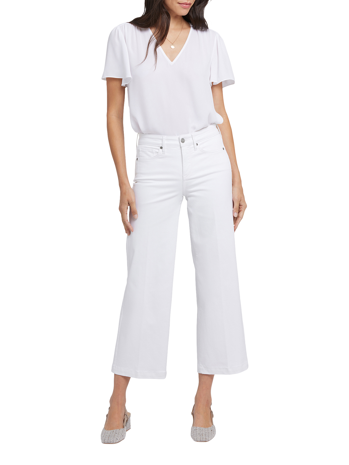 Product image 1 of 6, which shows NYDJ Teresa Wide Leg Ankle Jeans, Optic White, 4