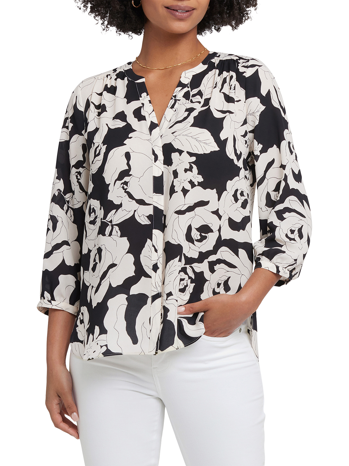 Product image 1 of 6, which shows NYDJ Pintuck Blouse, La Solana, XS