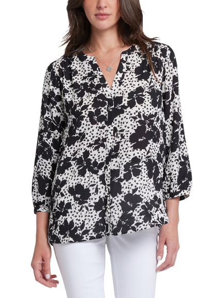 NYDJ Pintuck Blouse, White/Black, White/Black