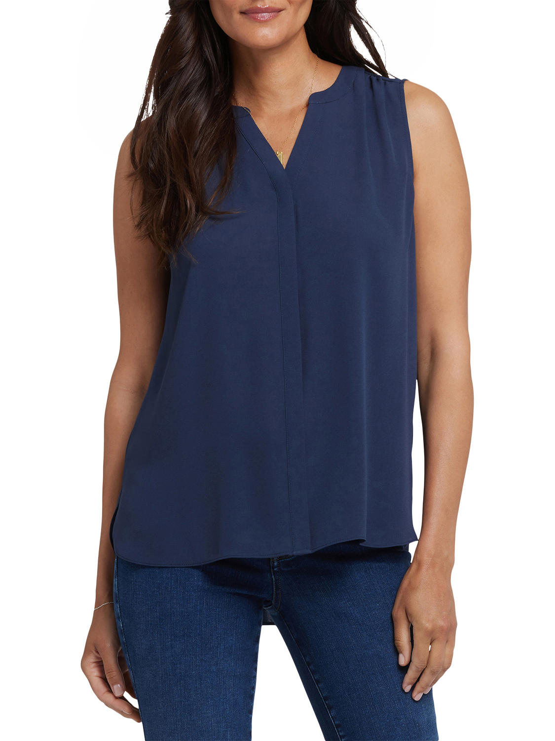 Product image 1 of 6, which shows NYDJ Sleeveless Pintuck Blouse, Oxford Navy, XS
