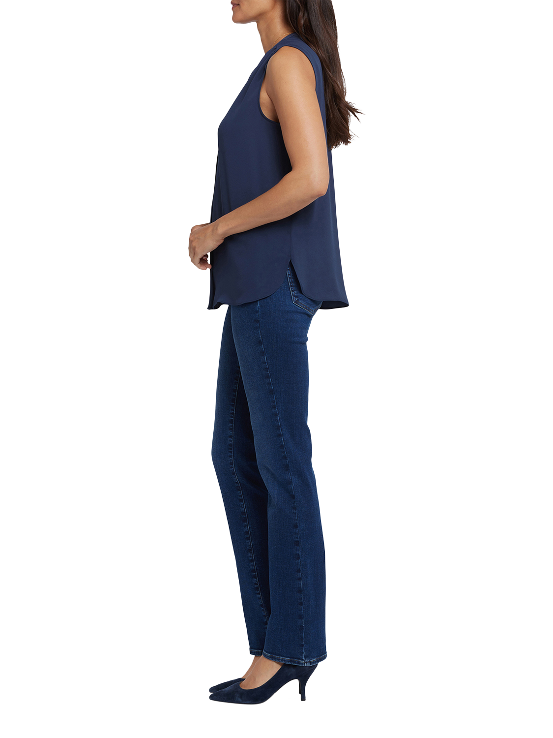 Product image 3 of 6, which shows NYDJ Sleeveless Pintuck Blouse, Oxford Navy, XS