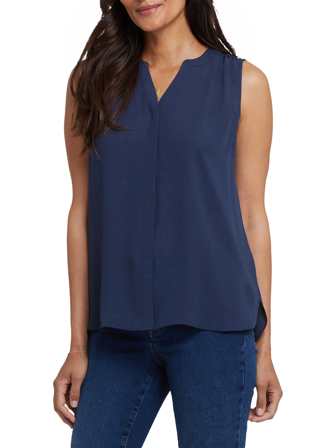 Product image 4 of 6, which shows NYDJ Sleeveless Pintuck Blouse, Oxford Navy, XS