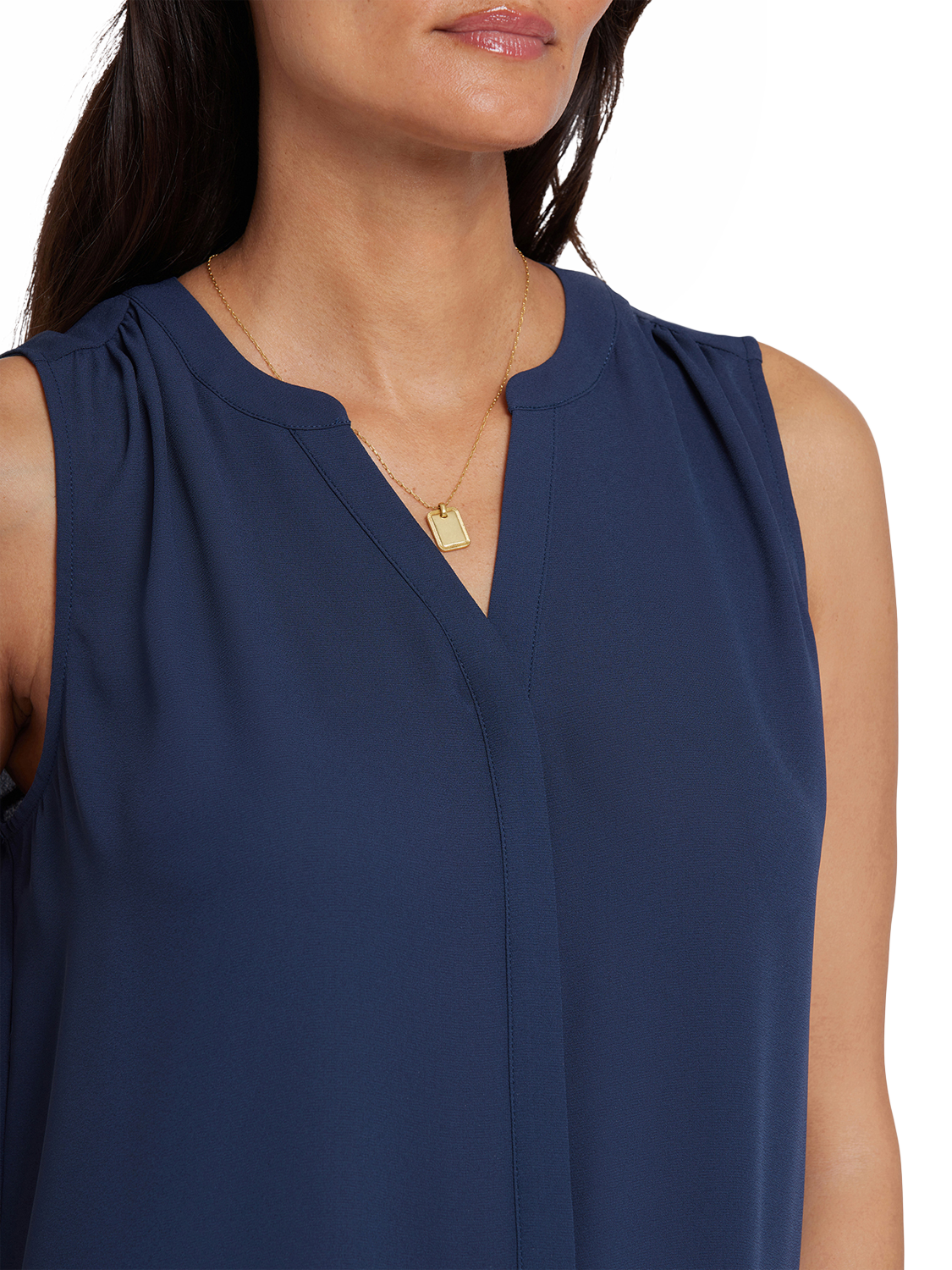 Product image 6 of 6, which shows NYDJ Sleeveless Pintuck Blouse, Oxford Navy, XS