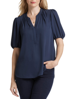 NYDJ Short Puff Sleeve Popover Blouse, Oxford Navy