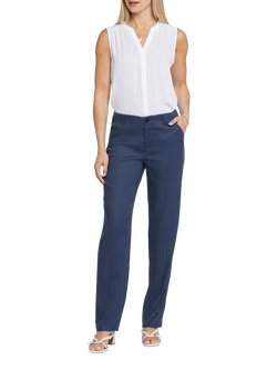 NYDJ Marilyn Straight Linen Blend Trousers, Oxford Navy