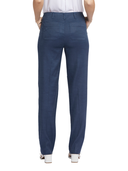 NYDJ Marilyn Straight Linen Blend Trousers - view 2, Oxford Navy