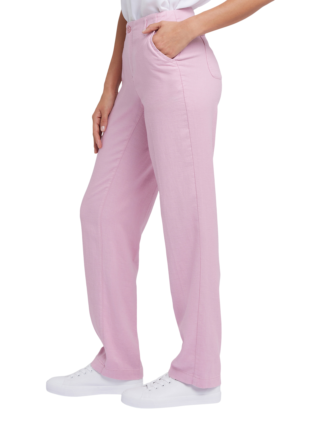 Product image 3 of 6, which shows NYDJ Marilyn Linen Blend Straight Trousers, Pink Nectar, 4