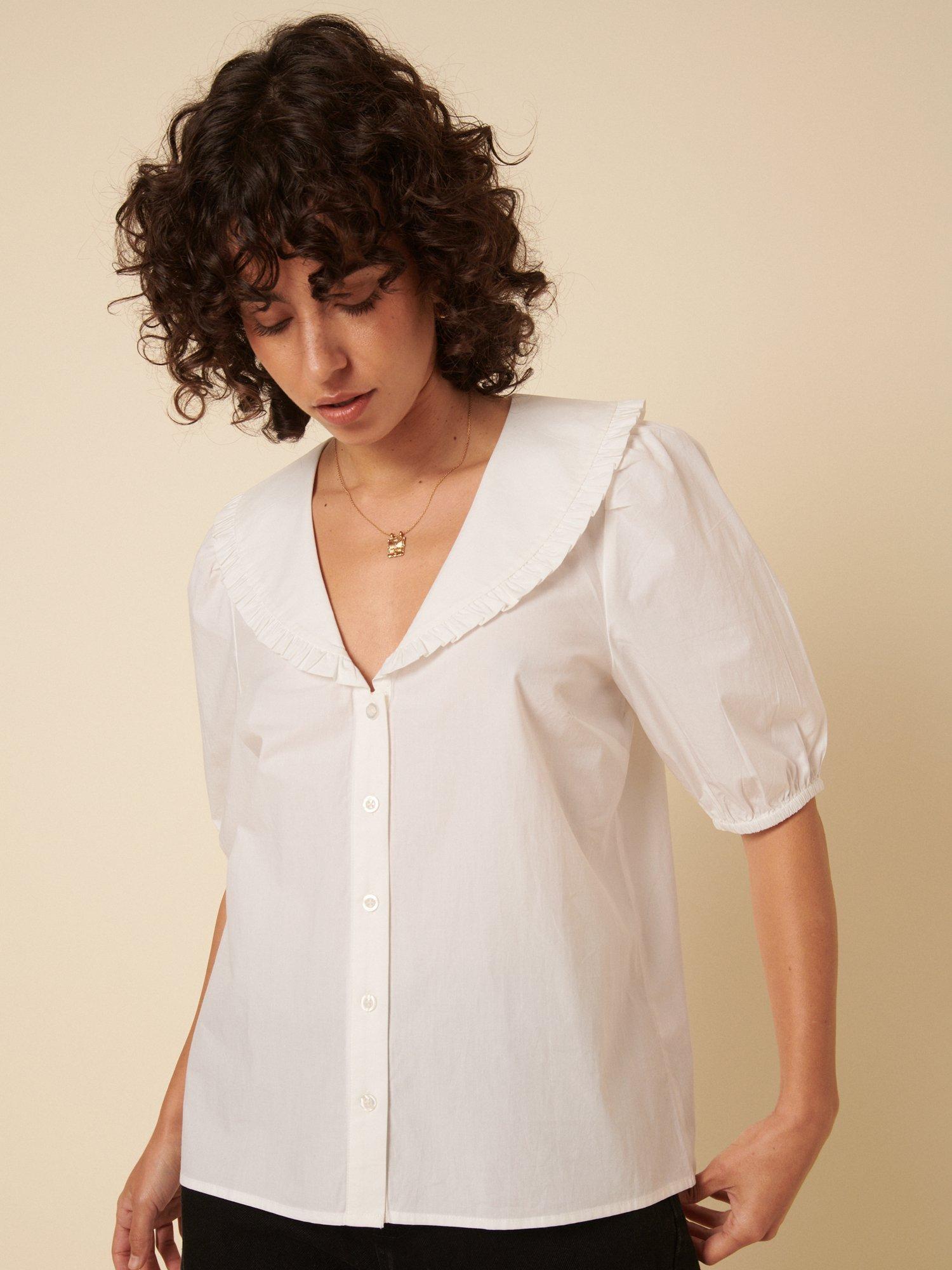 Product image 3 of 5, which shows Nobody's Child Emmie Oversized Collar Pure Organic Cotton Top, White, 6