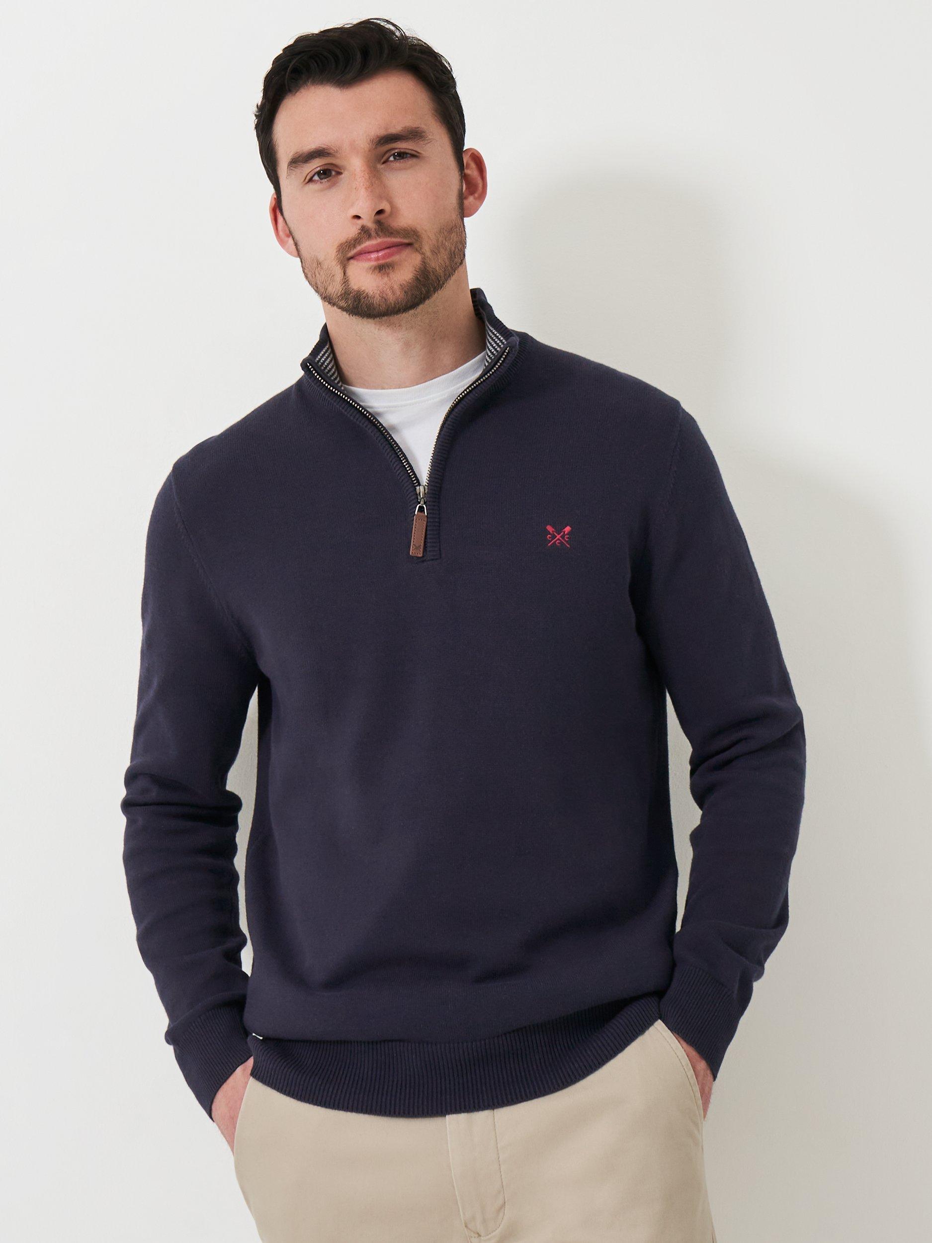 Product image 1 of 5, which shows Crew Cothing Organic Cotton Heritage Half Zip Jumper, Midnight Blue, 4XL
