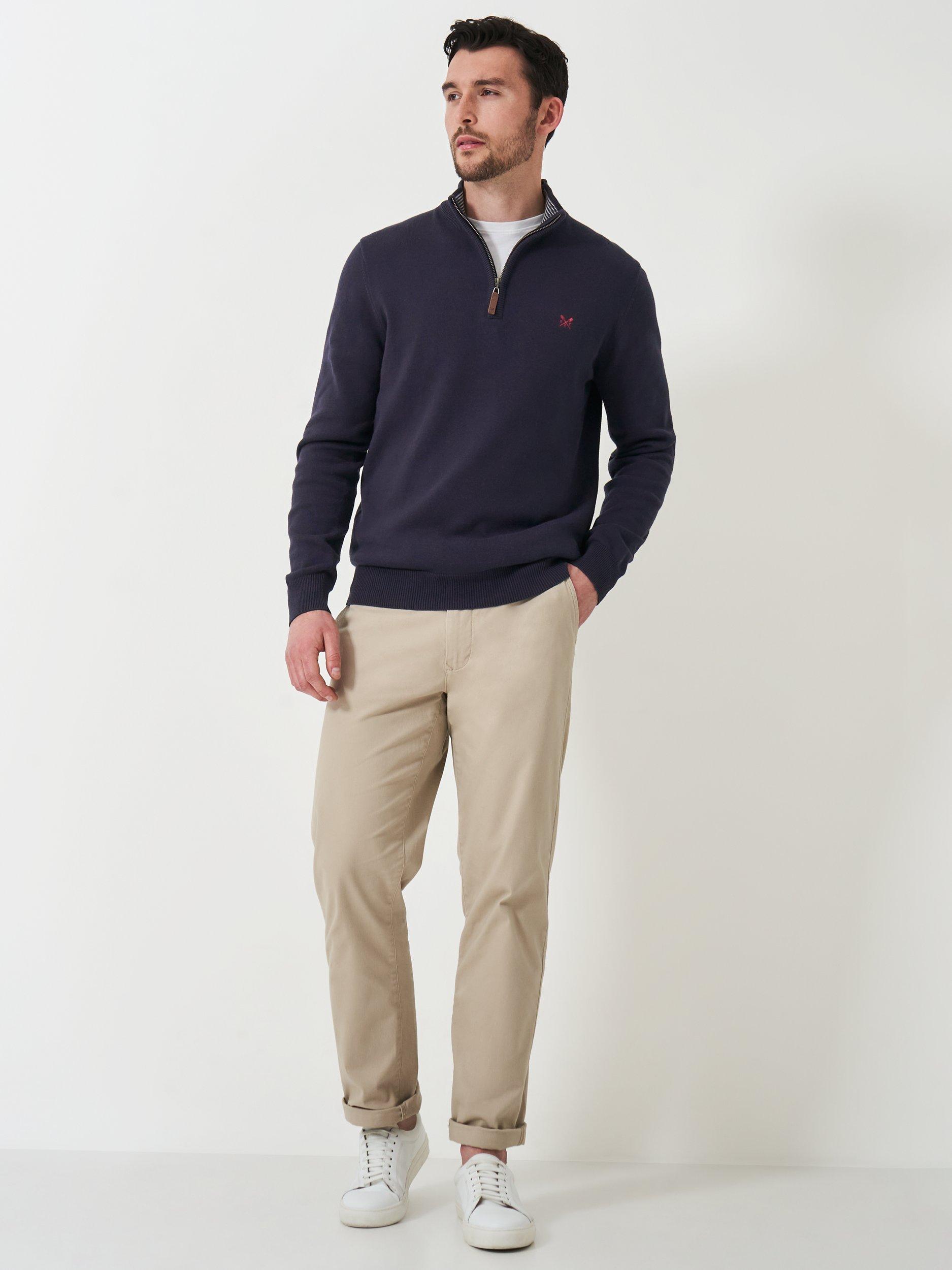 Product image 3 of 5, which shows Crew Cothing Organic Cotton Heritage Half Zip Jumper, Midnight Blue, 4XL
