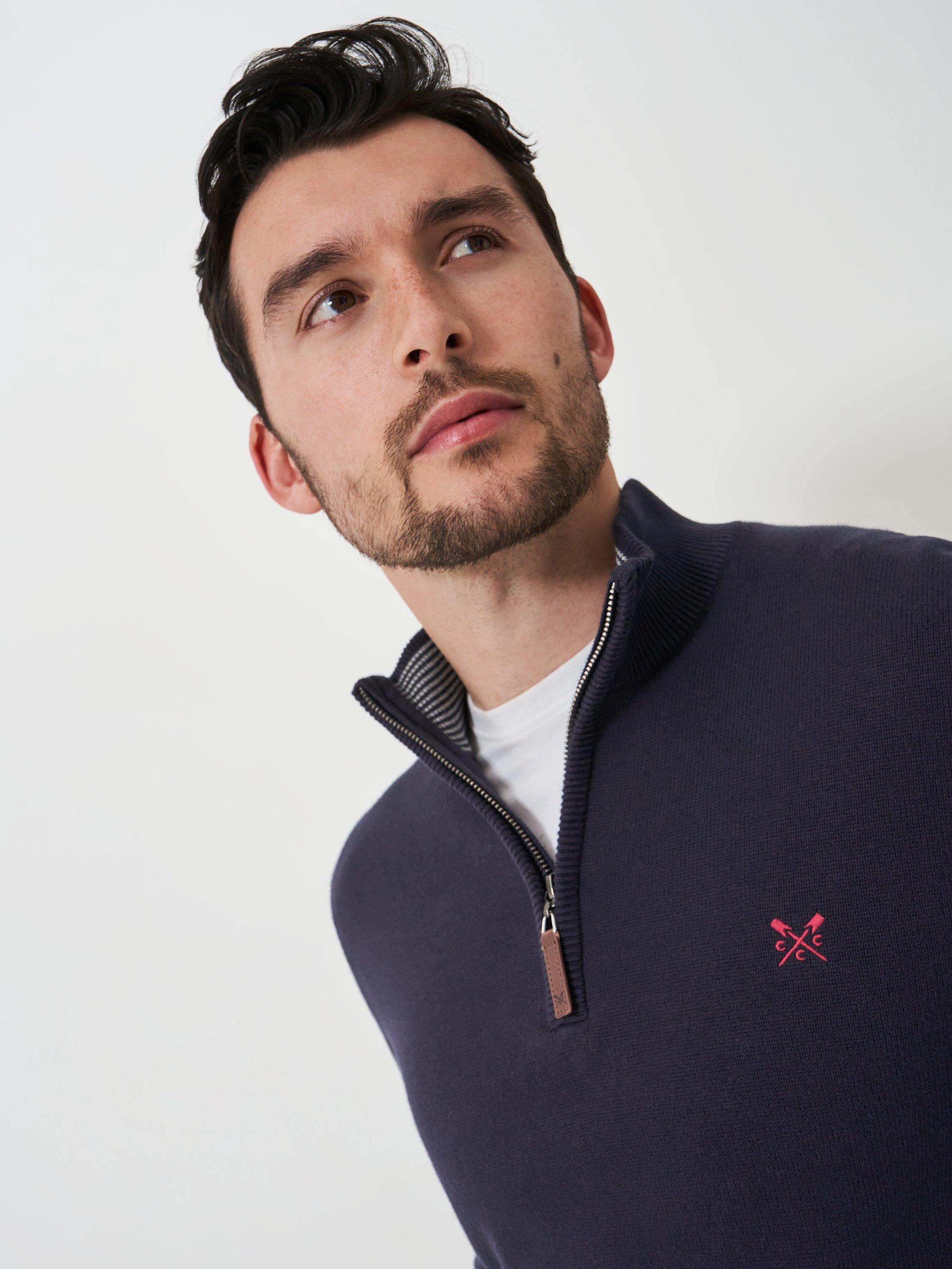 Product image 4 of 5, which shows Crew Cothing Organic Cotton Heritage Half Zip Jumper, Midnight Blue, 4XL