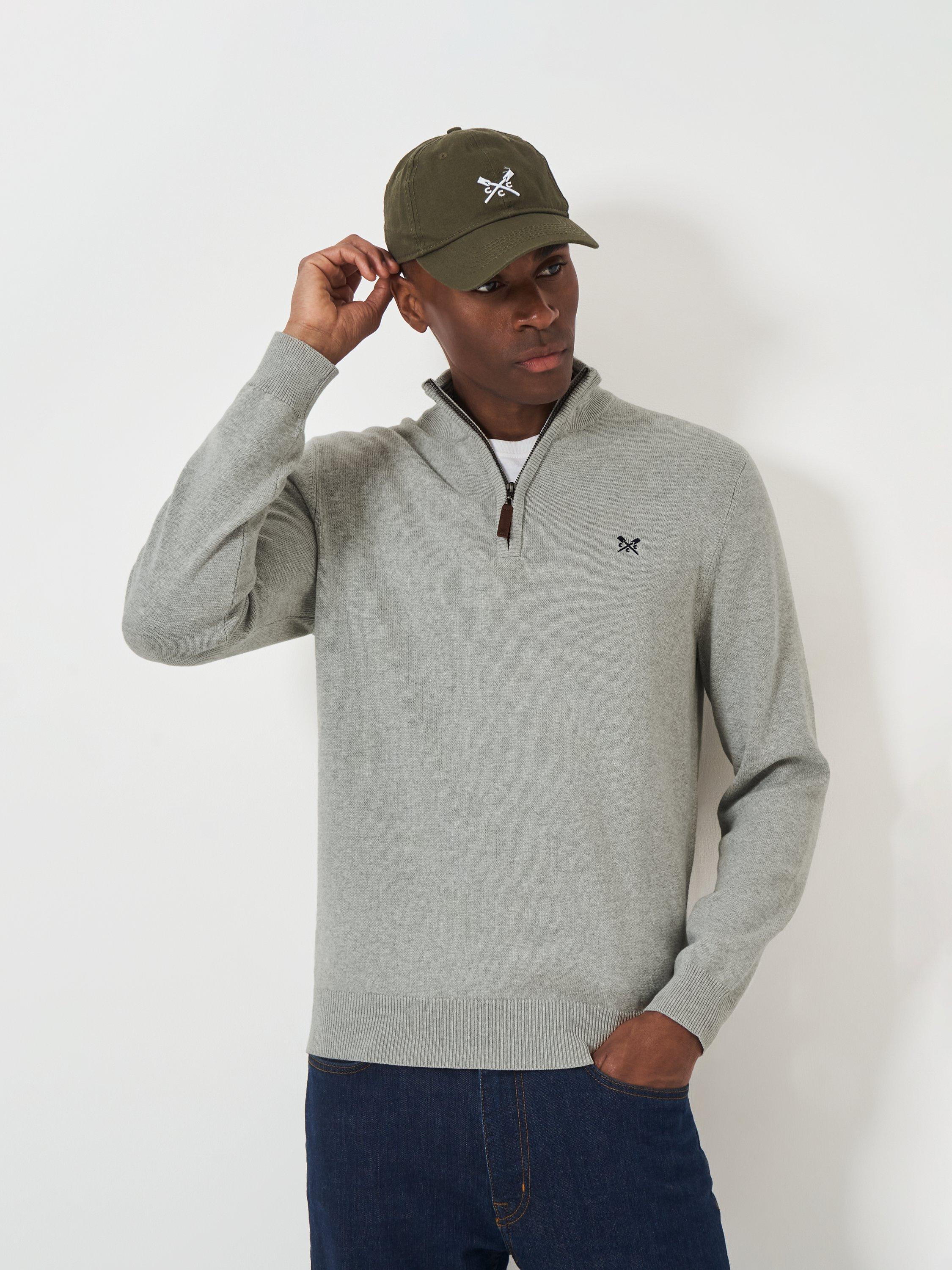 Product image 1 of 5, which shows Crew Cothing Organic Cotton Heritage Half Zip Jumper, Marl Grey, 4XL