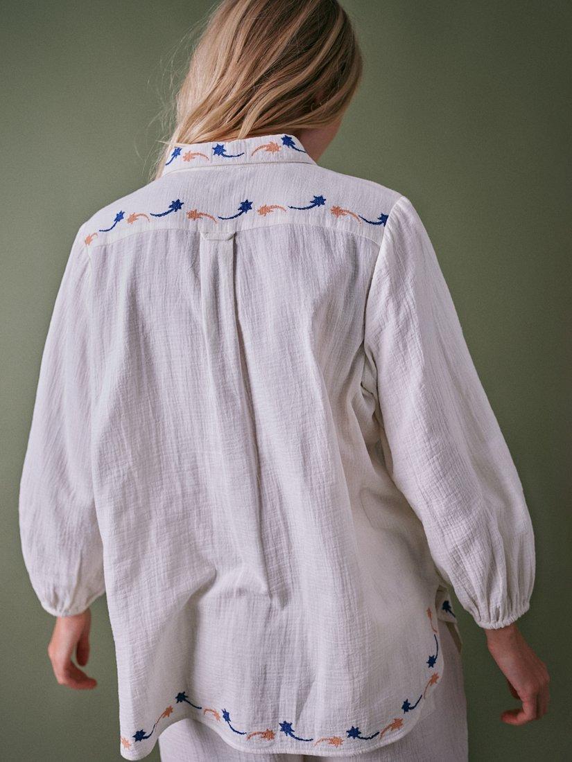 Product image 4 of 5, which shows Cape Cove Celestial Stella Embroidered Top, Egrey Ivory, XS
