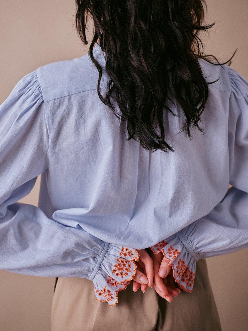 Product image 5 of 5, which shows Cape Cove Jewel Trim Blouse, Skyway Blue, M