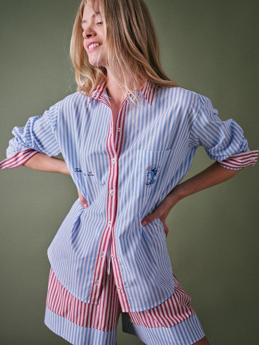 Product image 1 of 6, which shows Cape Cove Moon Star Stripe Shirt, Red/Blue, M