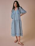 Cape Cove Stella Short Sleeve Striped Cotton Maxi Dress, White/Green/Blue