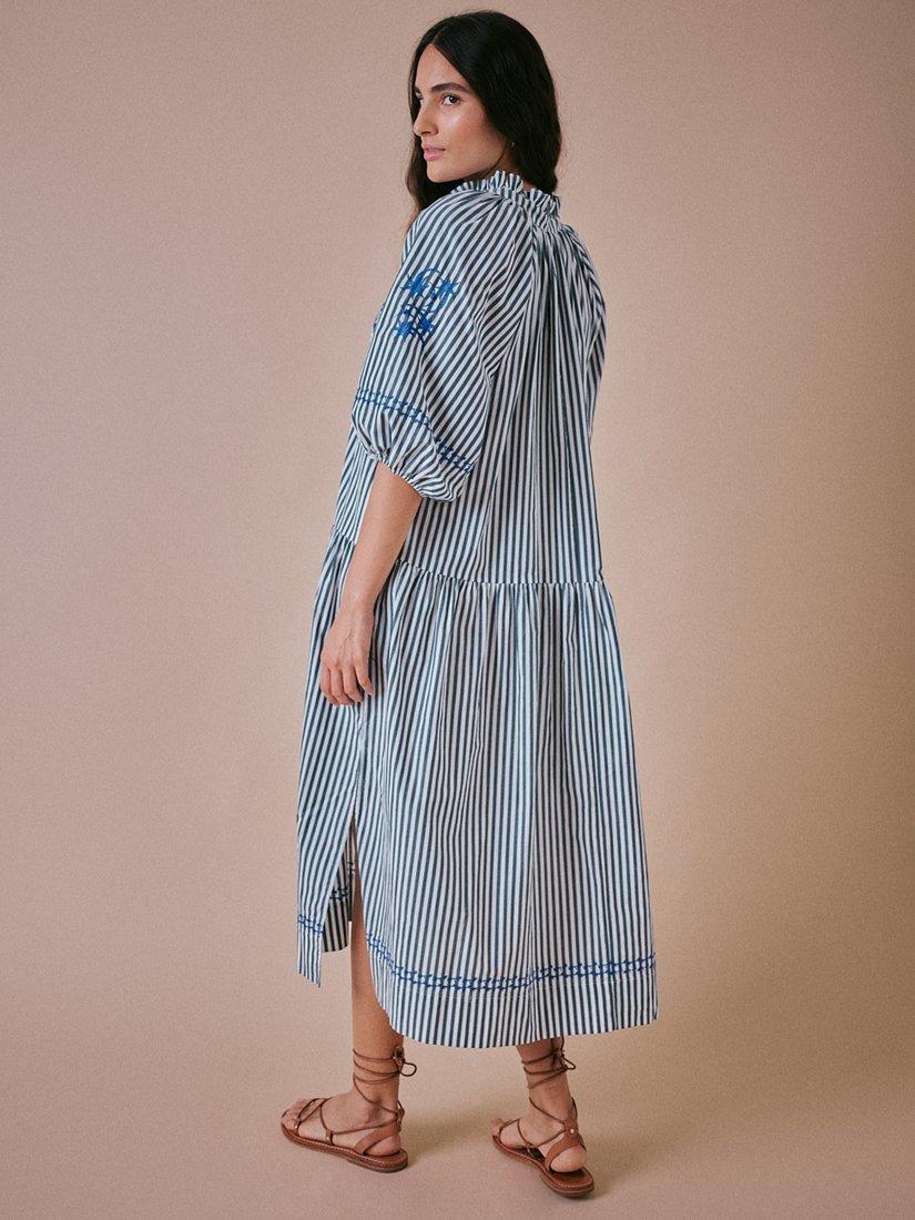 Product image 2 of 7, which shows Cape Cove Stella Short Sleeve Striped Cotton Maxi Dress, White/Green/Blue, XS